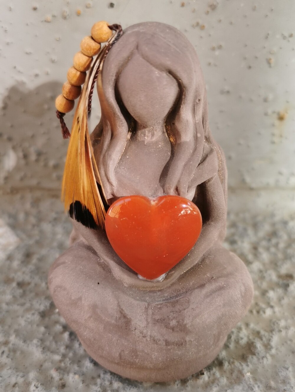 Áine Celtic Goddess Statue with Carnelian Heart & Feather Accent